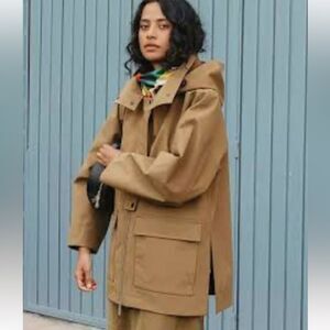 SKFK Sina Tan | Olive Green Waterproof Zip Front Jacket Hood Medium NWT Reg $329